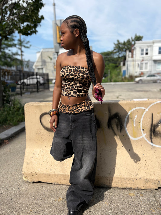 Cheetah waisted Baggy Jeans