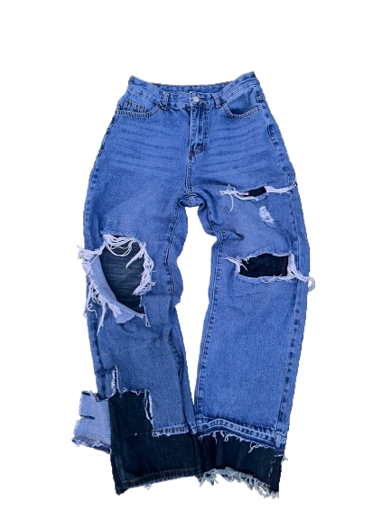 Distressed double layered jeans