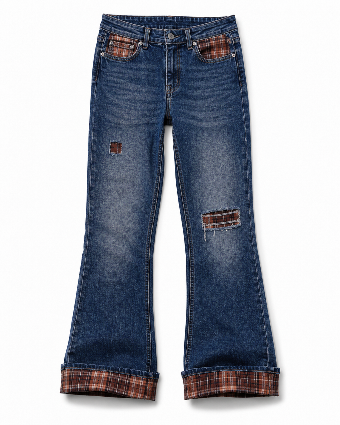 Gingham cuffed jeans